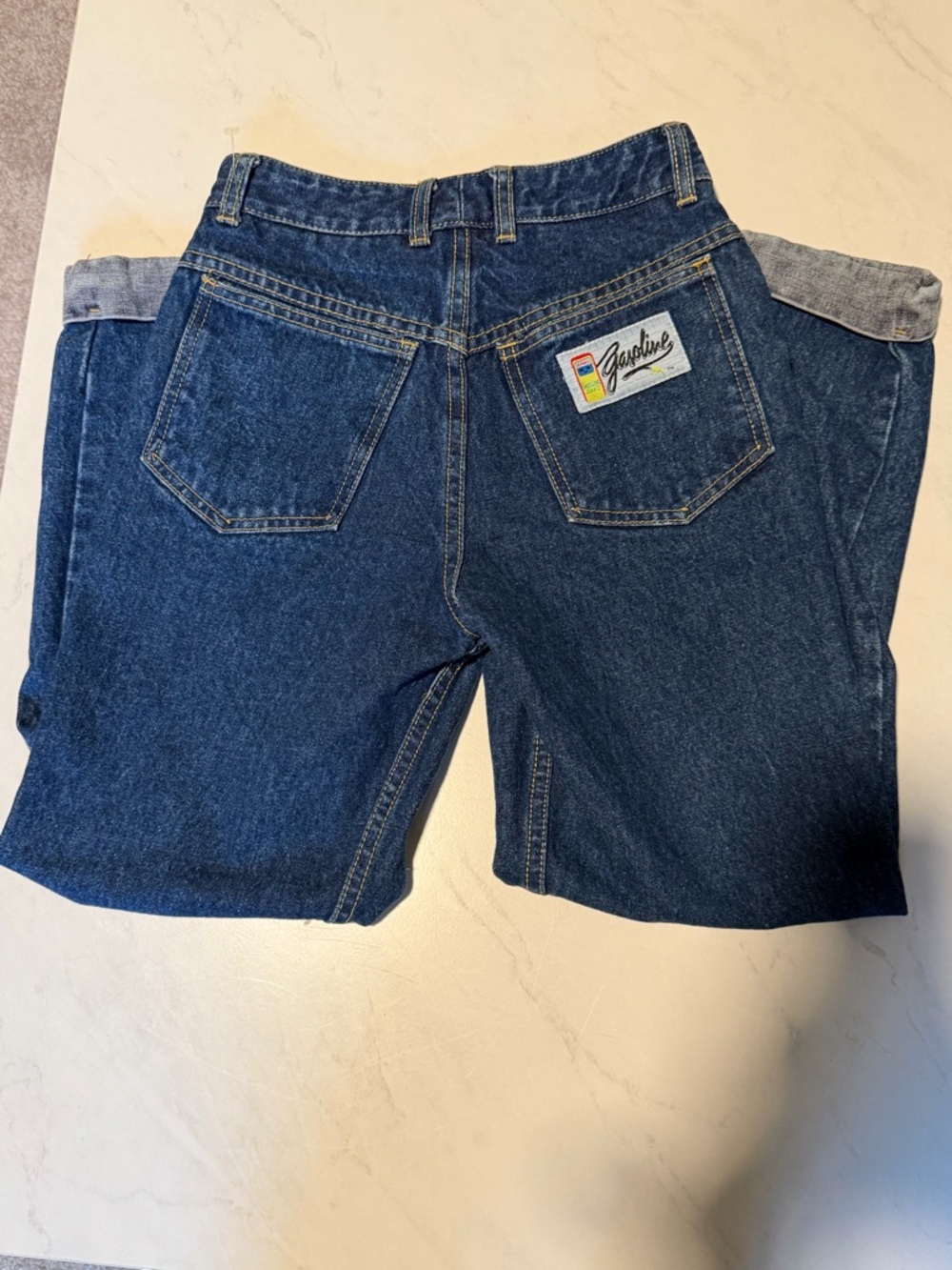 Gasoline 1980s Blue Denim Shorts with Logo Patch